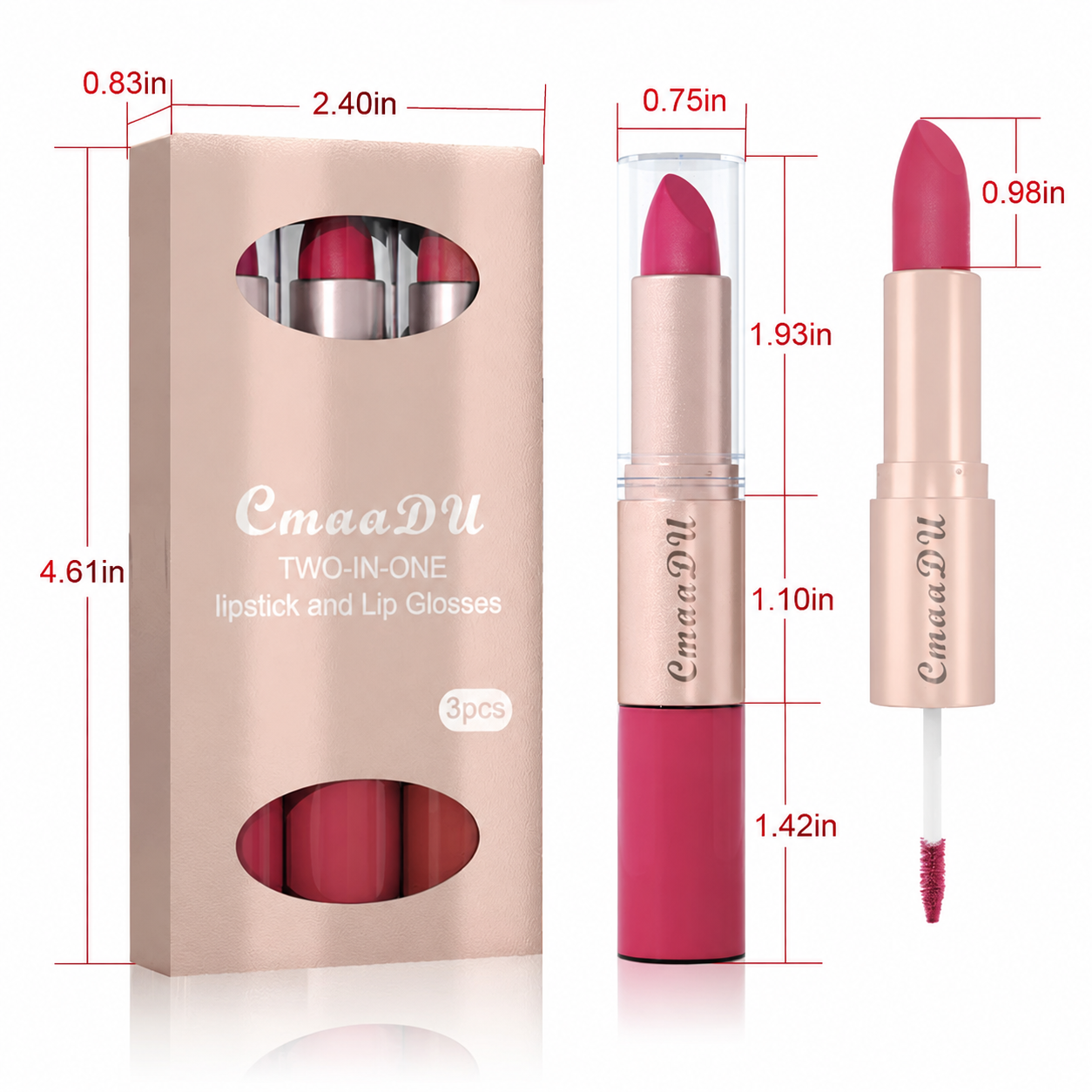 3PCS 2-in-1 Lipstick & Lip Gloss Set – Matte, Long-Lasting, and Waterproof