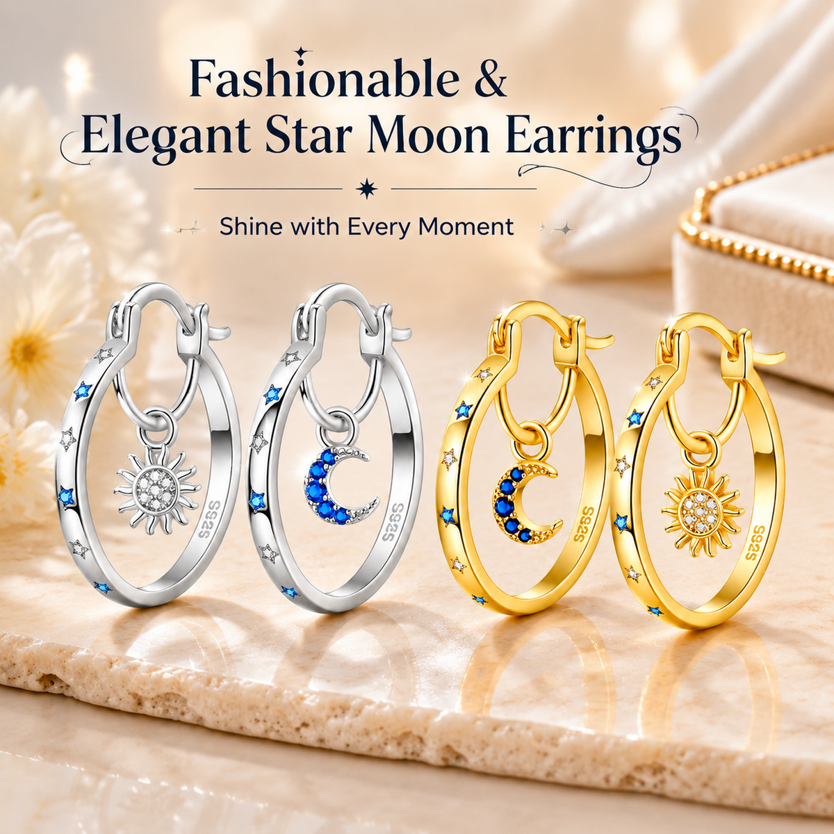 Stylish and Elegant Star and Moon Earrings for Women