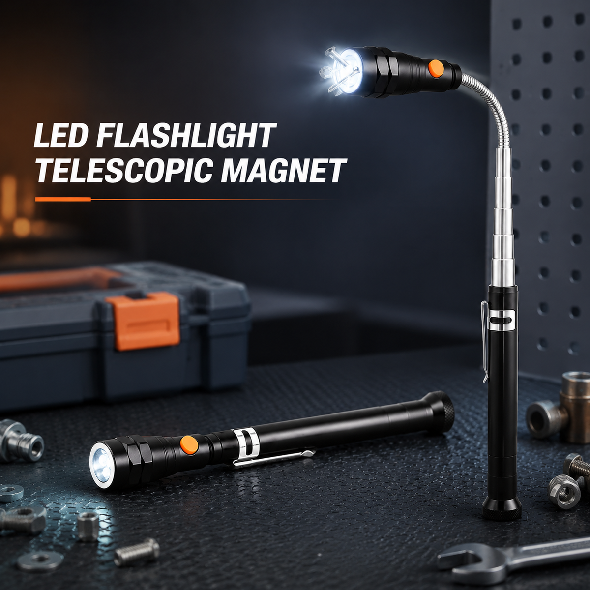 Extendable Magnetic Pickup Tools - Telescoping Magnet with LED Flashlight Gifts for Men