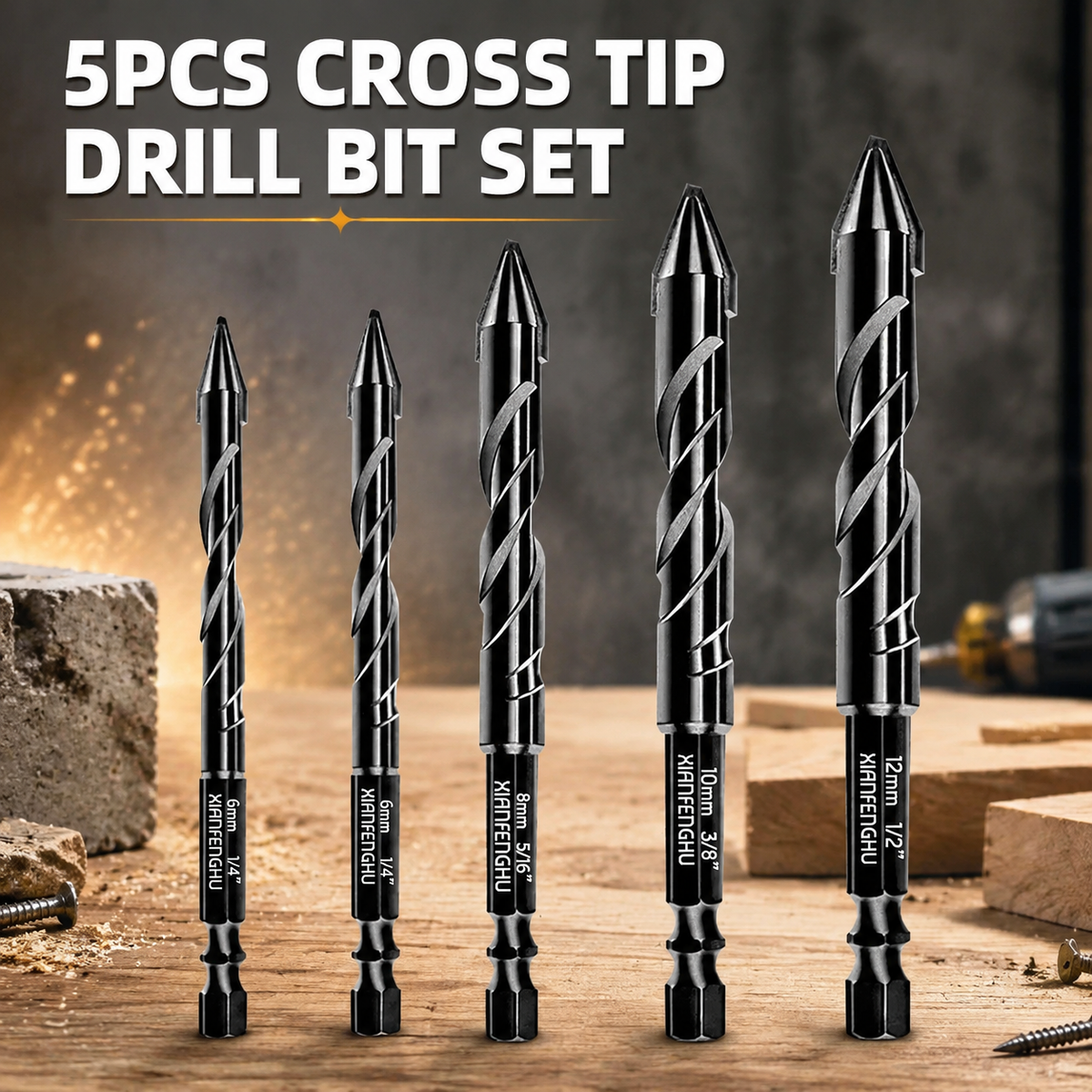 5-PCS 4-Cutter Cross-Head Drill Bit Set