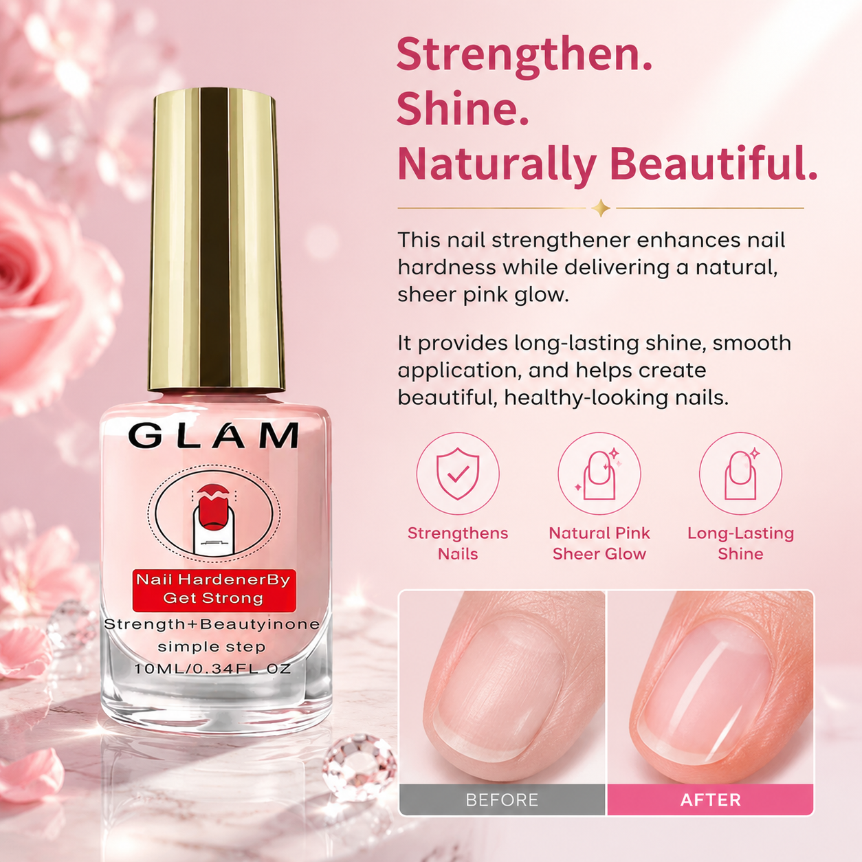 2PCS Natural Pink Nail Strengthener - 10 ml Nail Care Treatment