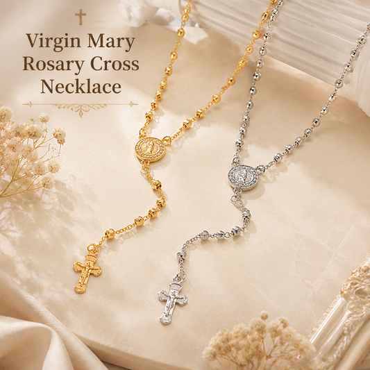 Virgin Mary Rosary Cross Necklace