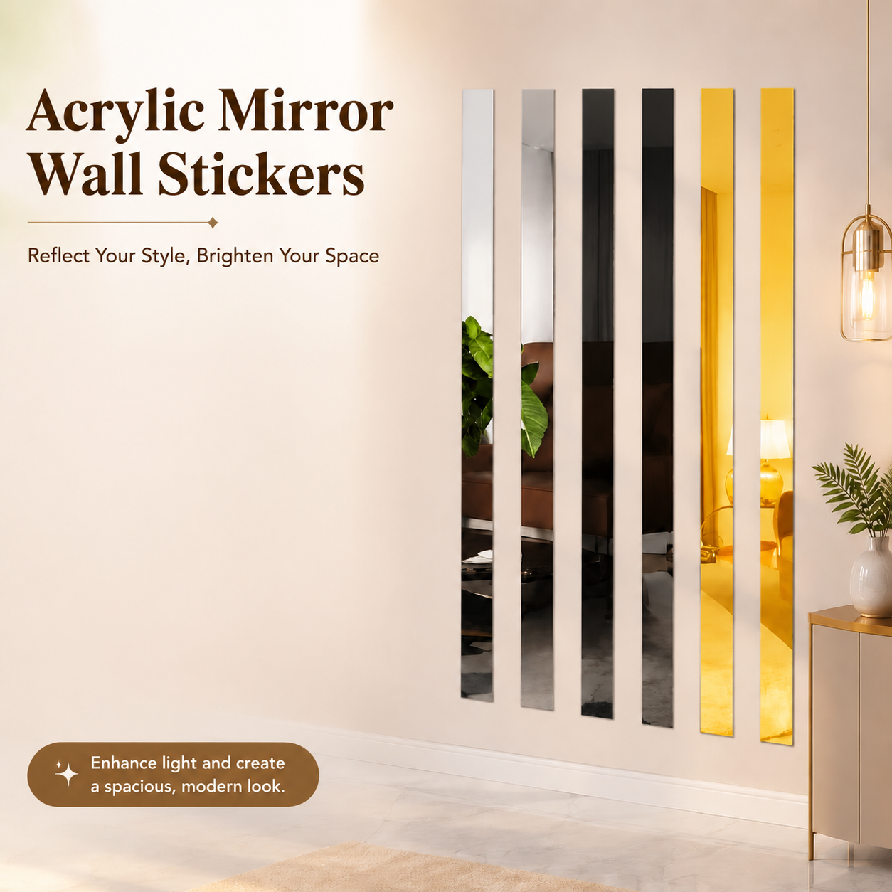 10-Piece Set of Long Acrylic Mirror Wall Stickers
