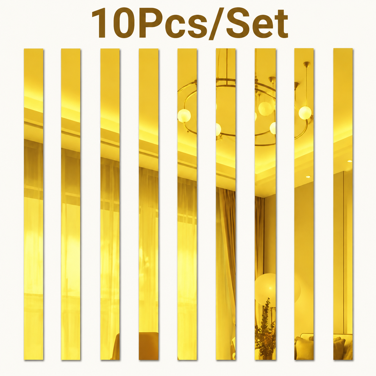 10-Piece Set of Long Acrylic Mirror Wall Stickers