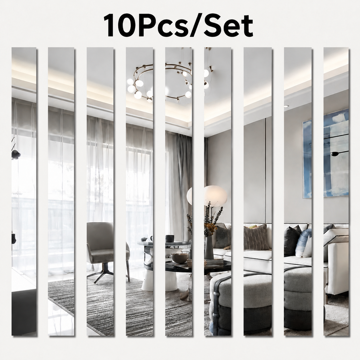 10-Piece Set of Long Acrylic Mirror Wall Stickers