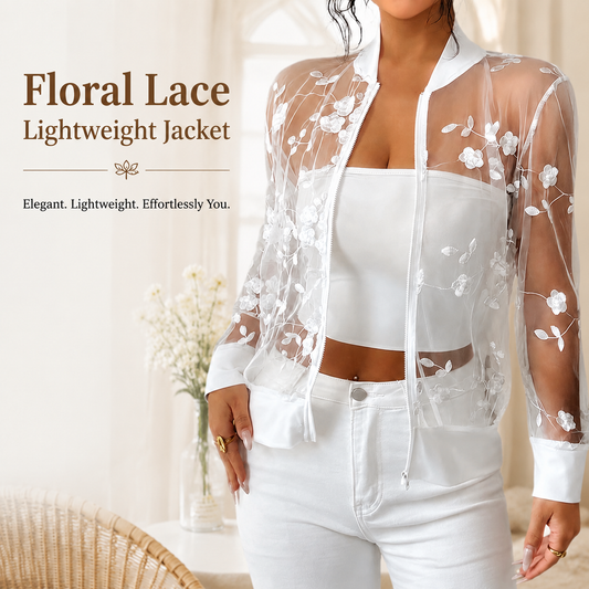 Women's Floral Lace Lightweight Jacket Sheer Mesh Long Sleeve Office Jackets