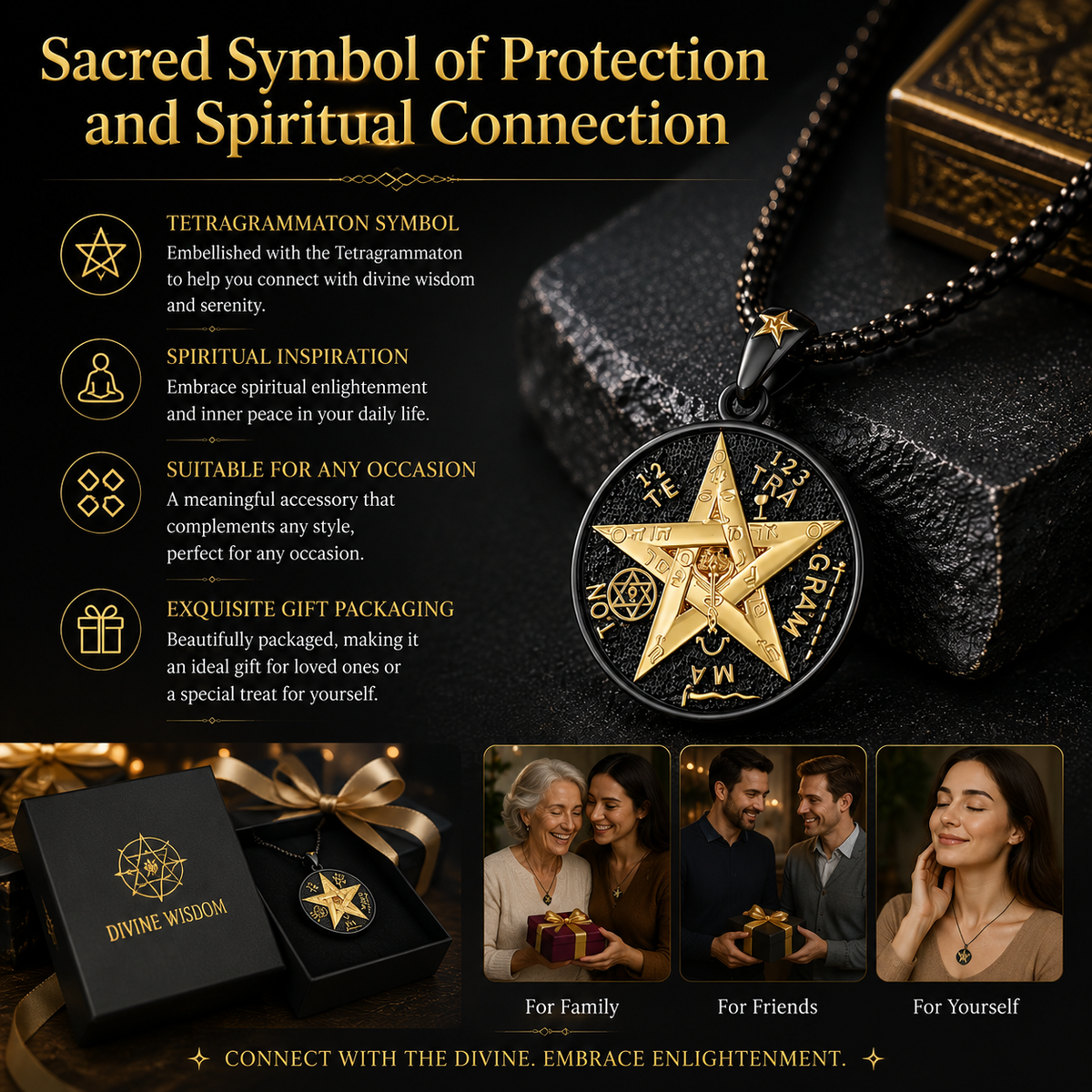 Tetragrammaton pendant necklace, necklace symbolizing Jehovah, amulet