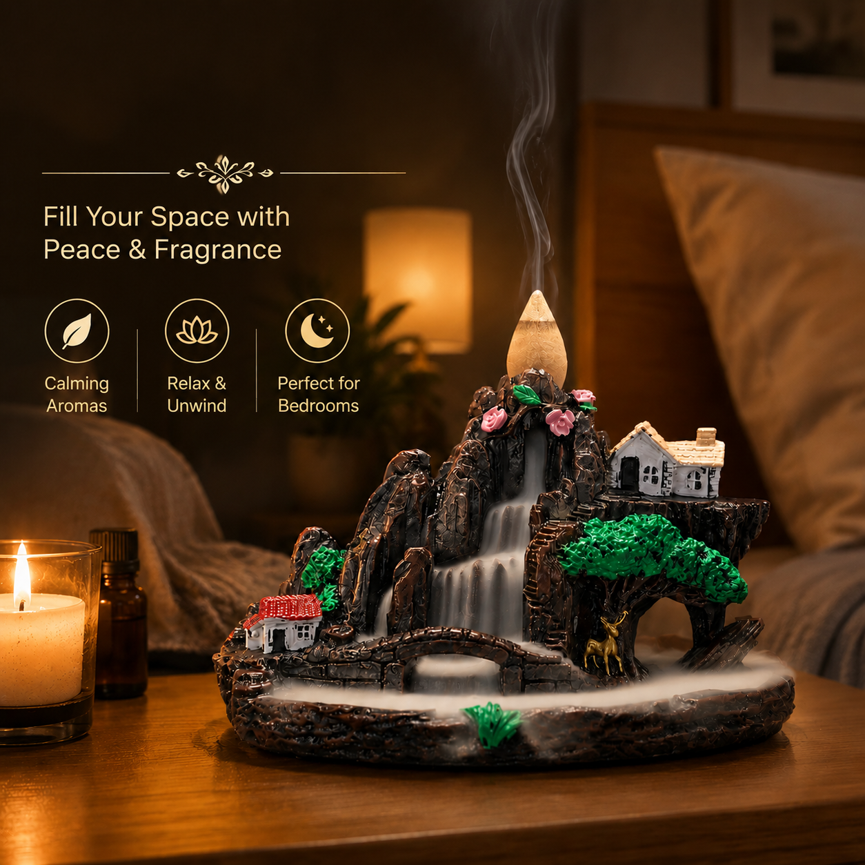Resin Mountain Backflow Incense Burner - Aromatic, Fragrance, Healthy