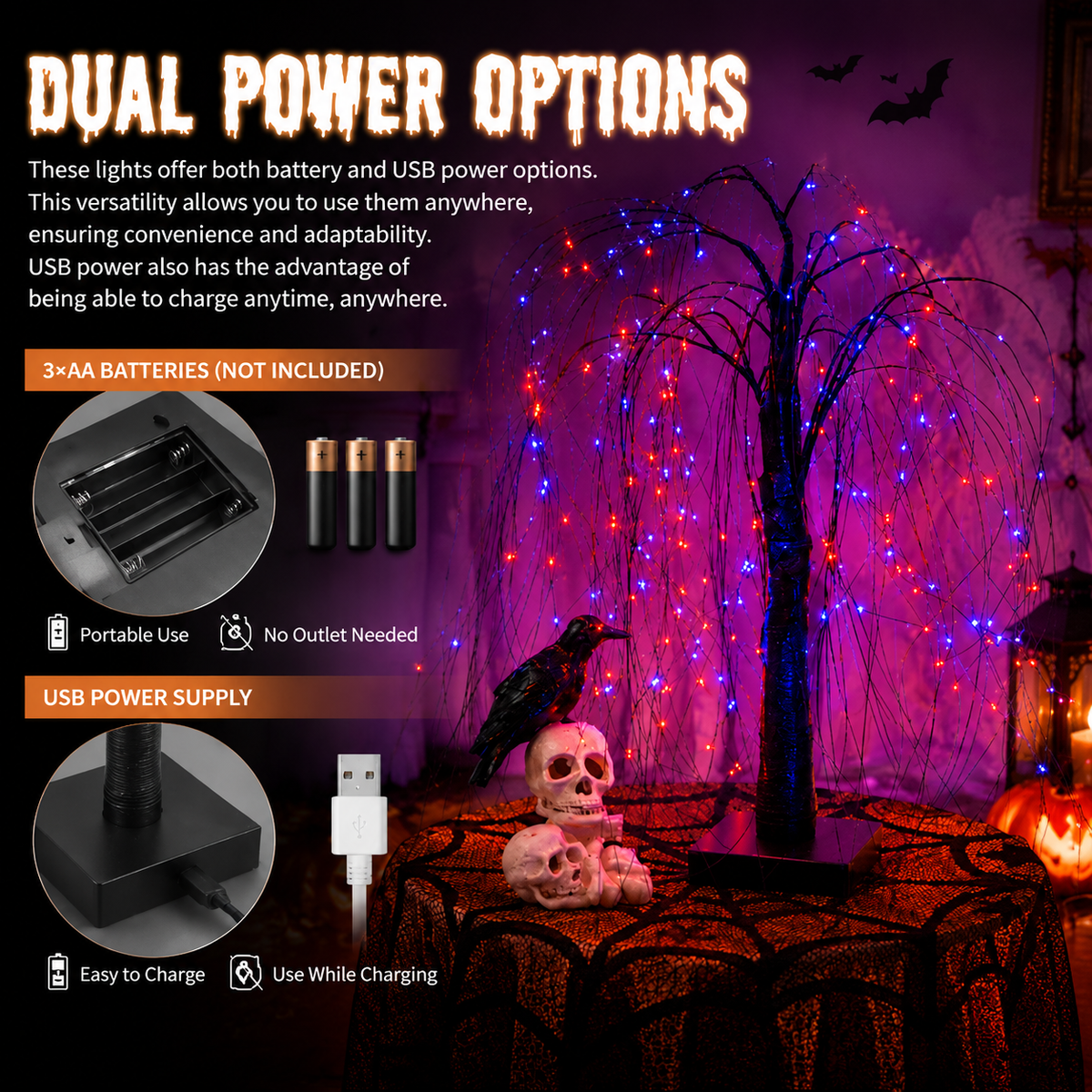 LED Halloween willow tree light