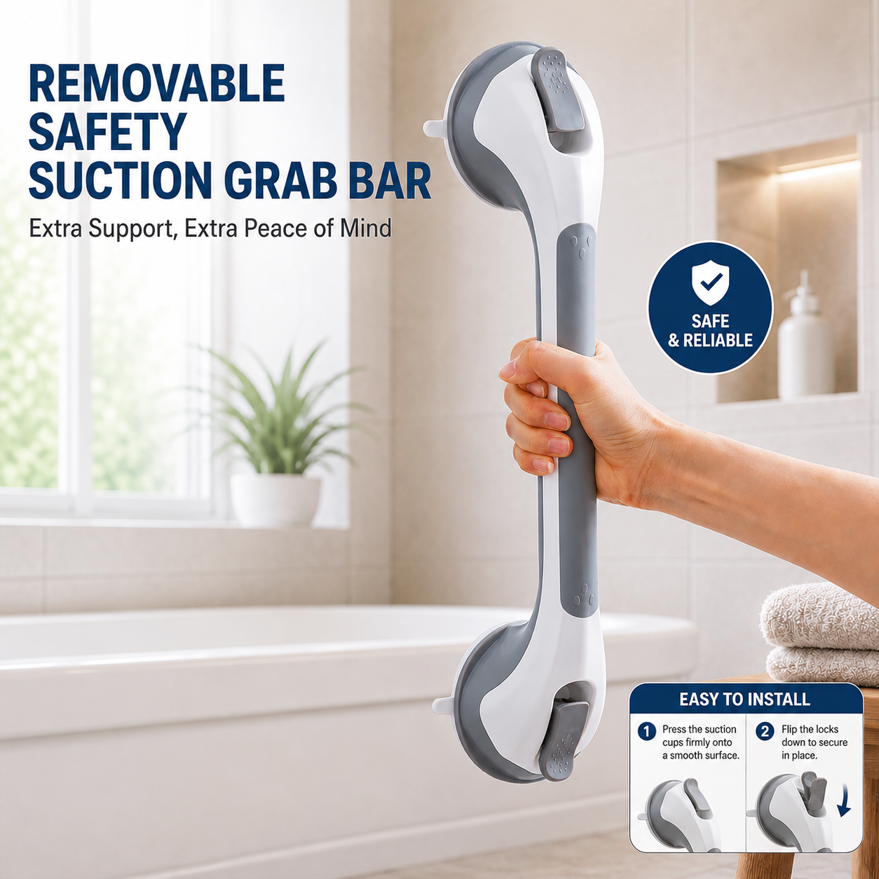 Detachable safety suction-cup grab bar