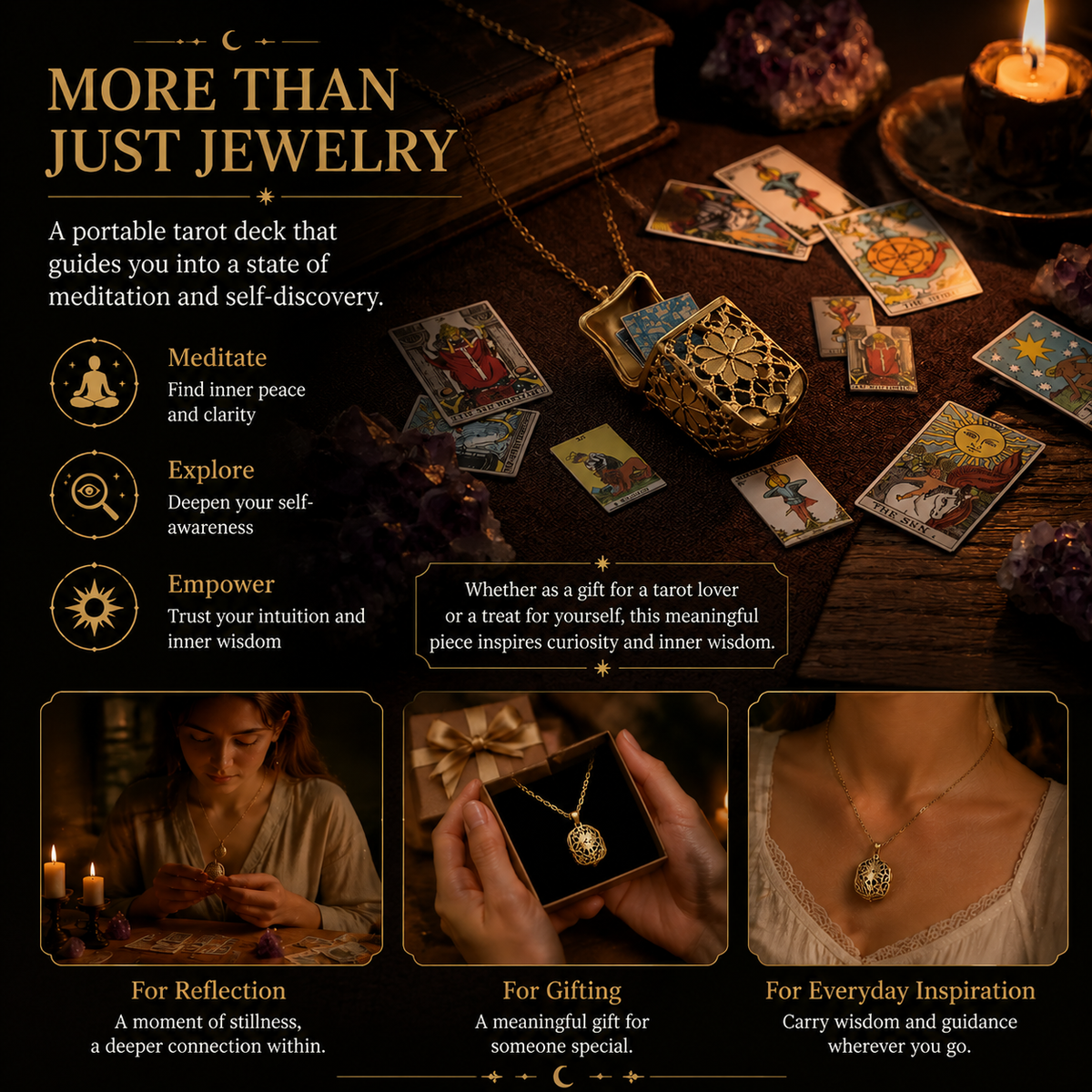 Vintage Gold Openwork Tarot Card Necklace