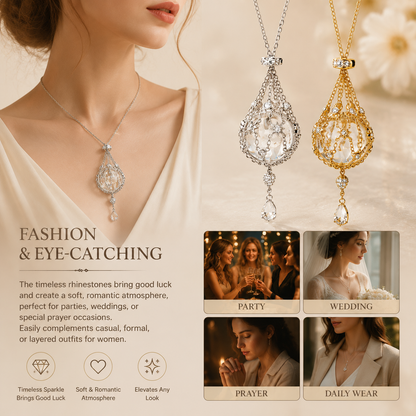 Dainty Netted Pearl Pendant Necklace with Rhinestones
