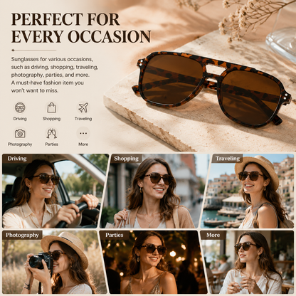 Stylish Double-Bridge Sunglasses with Square Rivet Details