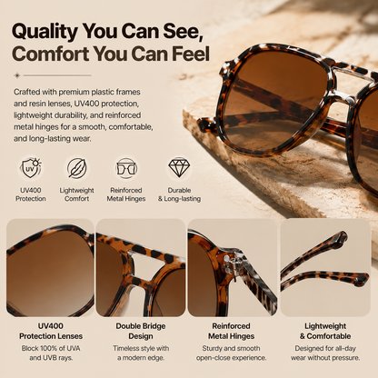 Stylish Double-Bridge Sunglasses with Square Rivet Details