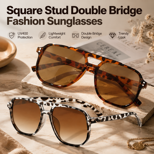 Stylish Double-Bridge Sunglasses with Square Rivet Details
