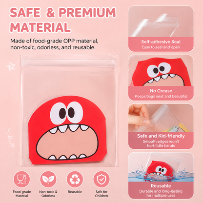 100PCS Cute Little Monster Self-Adhesive Bags