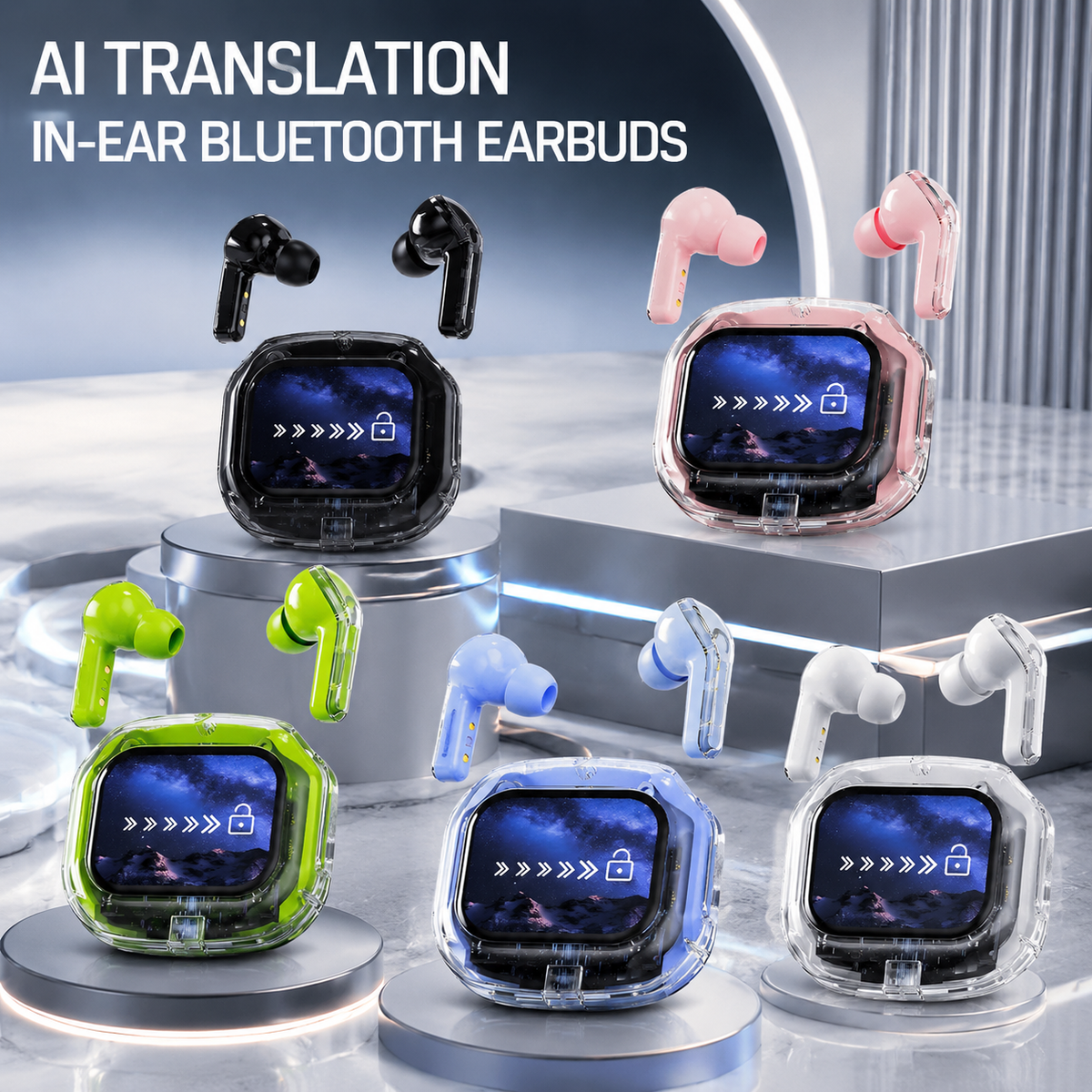 AI Translation in-Ear Bluetooth 5.4 Earbuds, Full-Color Touch Screen Case