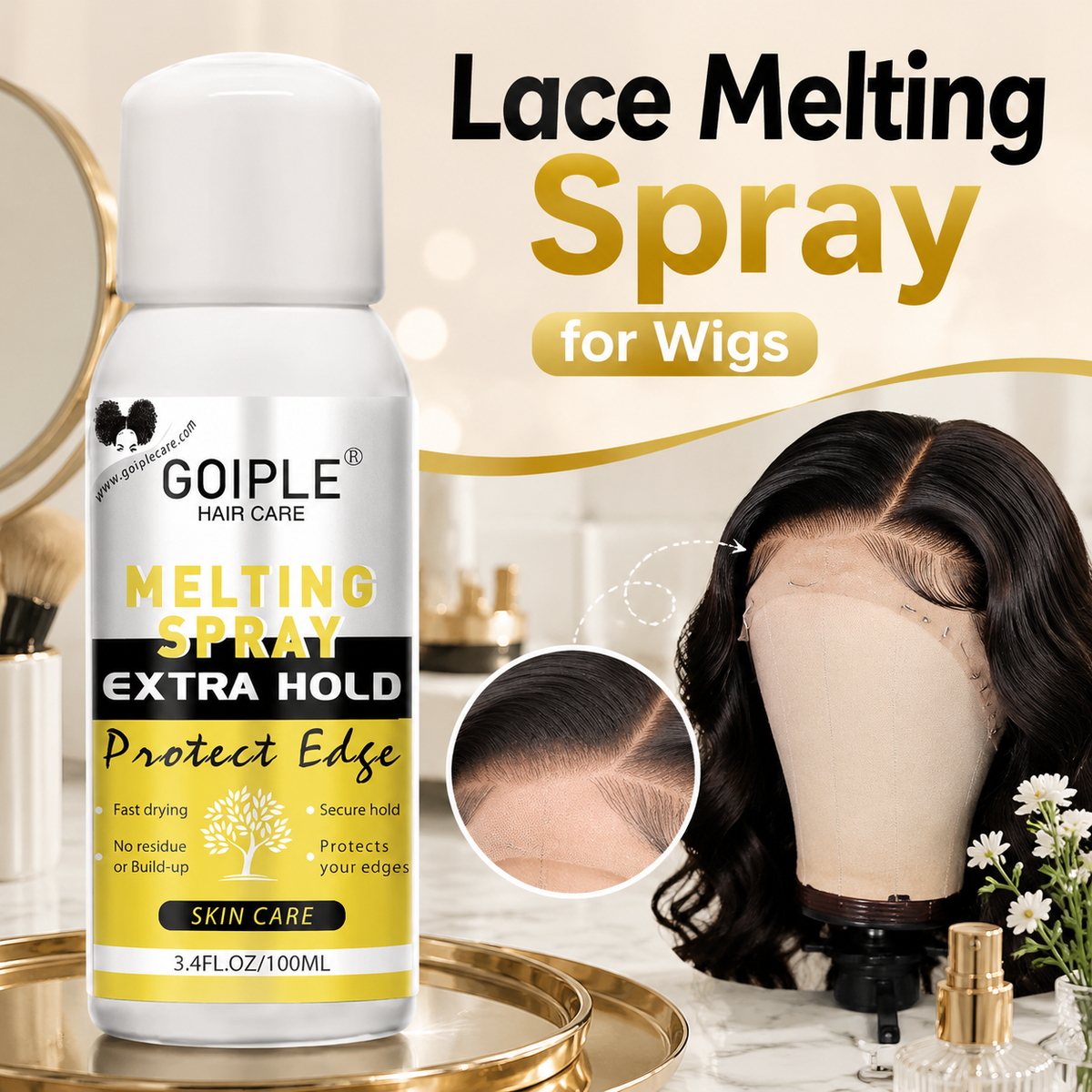 Lace Melting Spray for Wigs - Strong Hold Clear Hair Adhesive for Lace Fronts and Closures