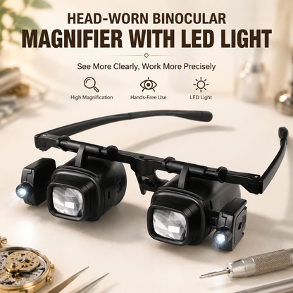 Head-mounted binocular magnifier with light
