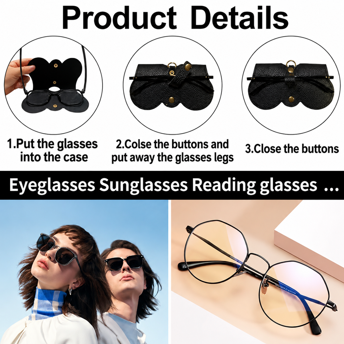 2Pcs Soft Glasses Bag for Women Men, Portable Leather Glasses Case for All Kinds of Glasses
