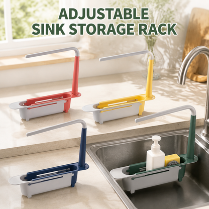 Adjustable Telescopic Sink Organizer with Cloth Hanging Rod