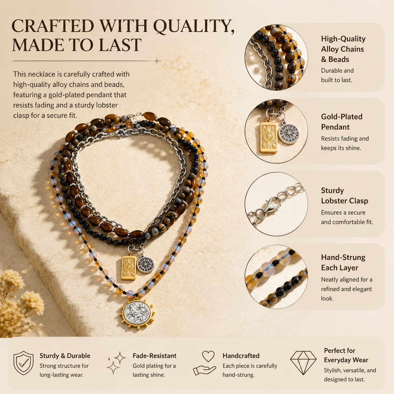 Boho Layered Chain with Compass Pendant