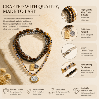 Boho Layered Chain with Compass Pendant
