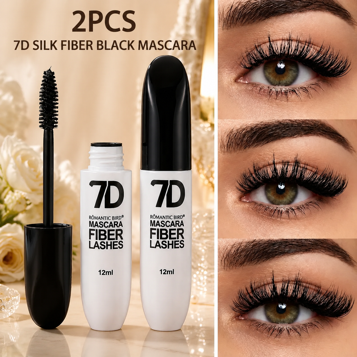 2PCS 7D Silk Fiber Black Mascara