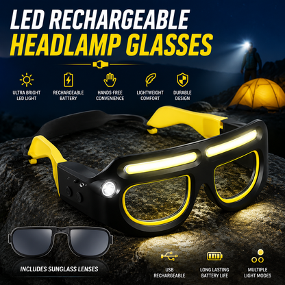 Rechargeable LED Safety Glasses Headlights,Detachable Sunglasses