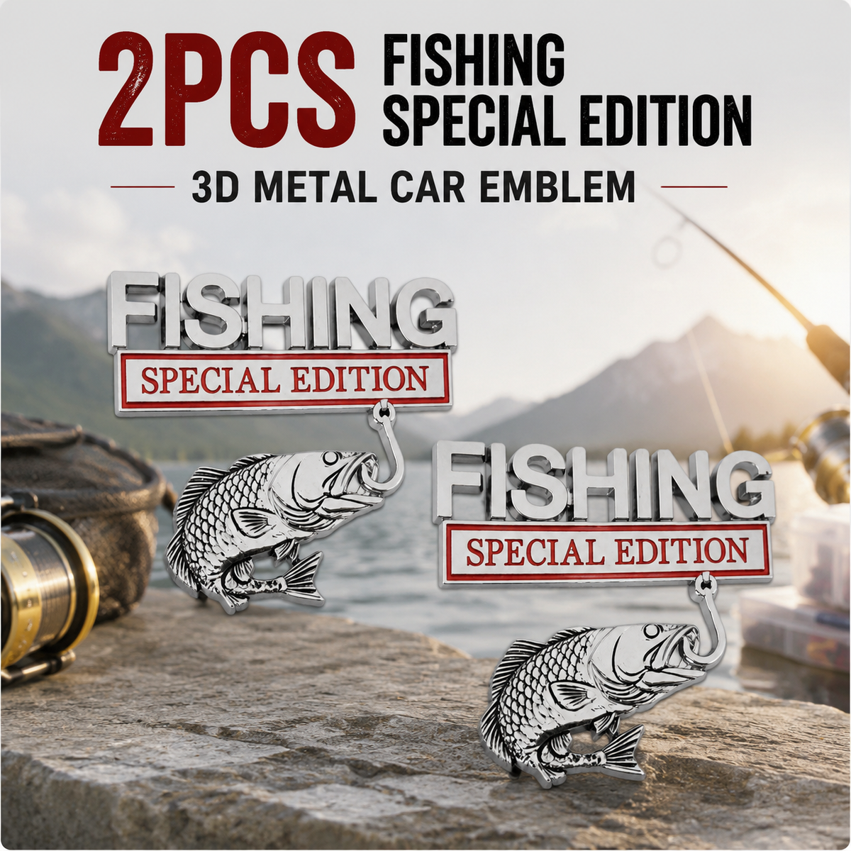 2PCS Fishing Special Edition 3D Metal Car Emblem