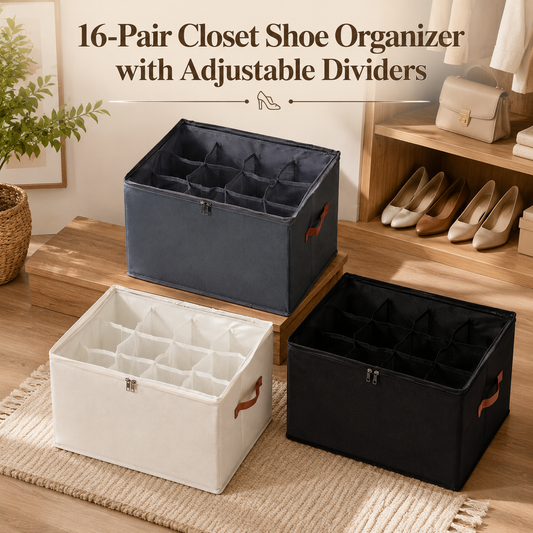 16-Pair Closet Shoe Organizer with Adjustable Dividers
