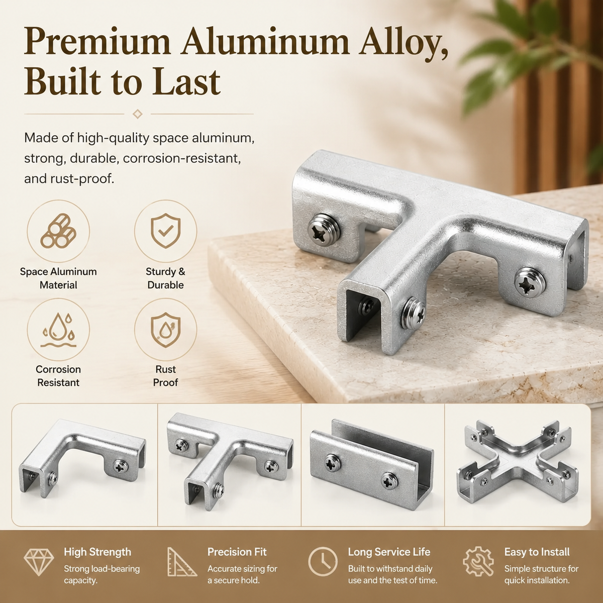 Aluminum Alloy Tile Clamp Bracket, 90/180 Degree Corner Support Holder for 8-10mm Glass/Tile Panel