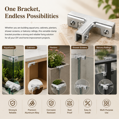 Aluminum Alloy Tile Clamp Bracket, 90/180 Degree Corner Support Holder for 8-10mm Glass/Tile Panel