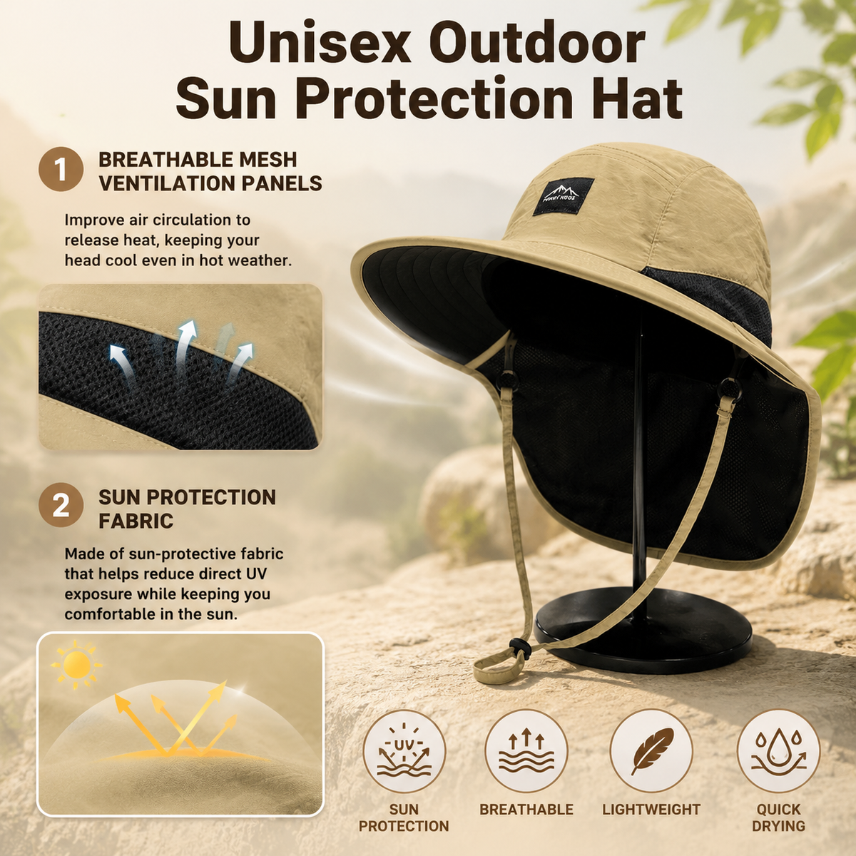 Outdoor Sun Protection Hat - Unisex Summer FishermanHat with Neck Flap