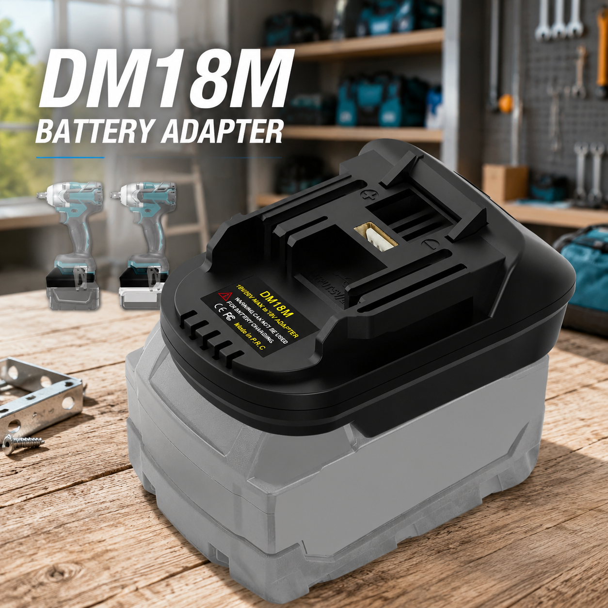 DM18M Adapter for Dewalt & Milwaukee to for Makita w/USB Port