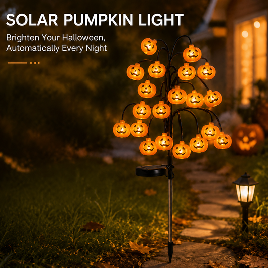 Solar Pumpkin Stake Lights, 20-Head Halloween Garden Lights