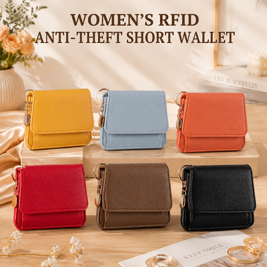 RFID Short Wallets for Women – Fashionable Card Holder with Key Ring & Coin Purse