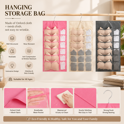 Closet Hanging Organizer with Mesh Pockets & Rotating Metal Hanger