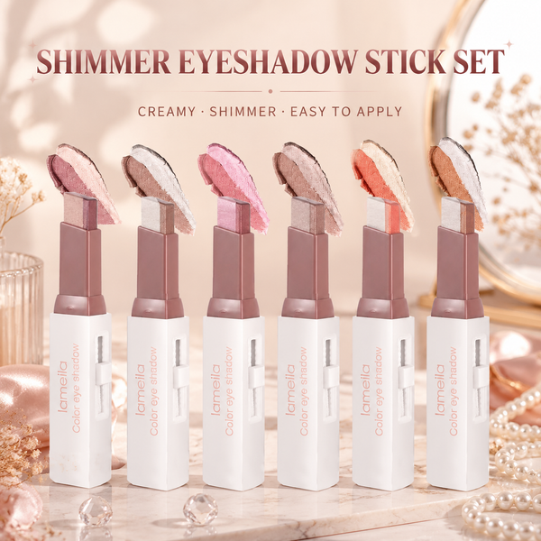 6 Pcs Shimmery Eyeshadow Stick Two Color Eye Glitter Shadow Pencils with Waterproof and Retractable Eye Shadow