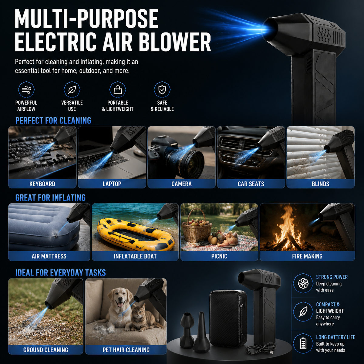 Turbo Jet Blower, 130000 RPM Portable Mini Jet Fan, Electric Air Duster with Adjustable Speed