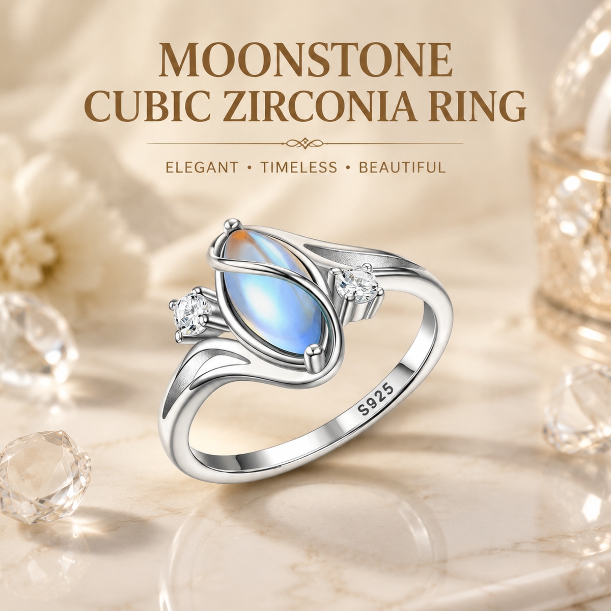 Silver Plated Bypass Swirl Ring for Women with Cubic Zirconia Accents