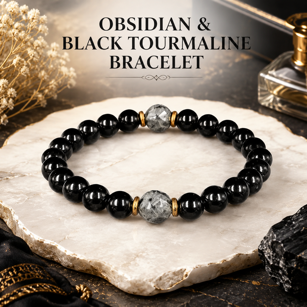 Obsidian & Black Tourmaline Bracelet - Manifestation & Protection Prosperity Crystal Beads Jewelry