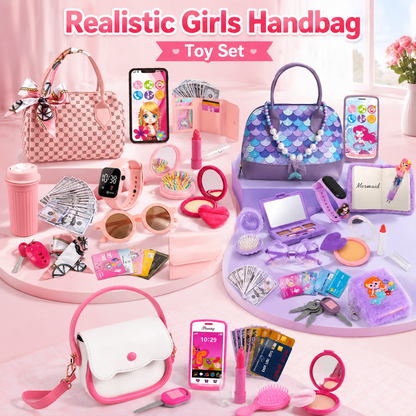 Realistic Girl Handbag Toy Set, Colorful Pretend Play Accessories