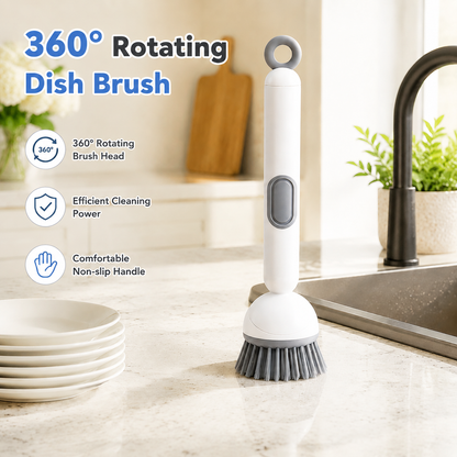 360° Rotatable Dish Brush with Soap Dispenser, Multifunctional Kitchen Cleaning Tool，Kitchen Brush with Holder