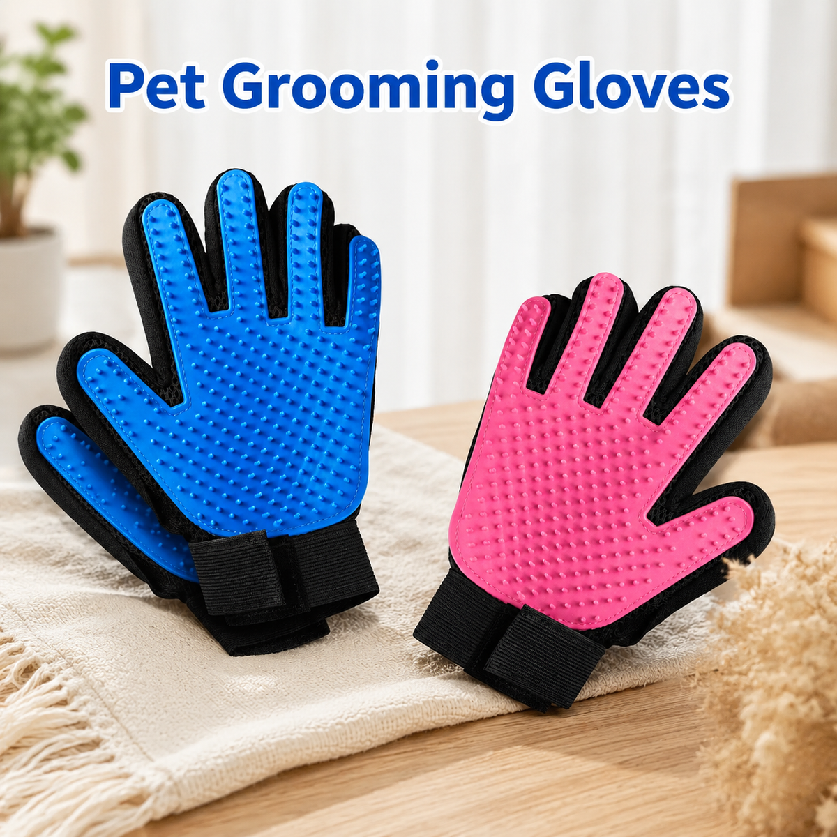Pet Grooming Gloves, Upgrade Version with Enhanced 255 Silicone Grooming Tips