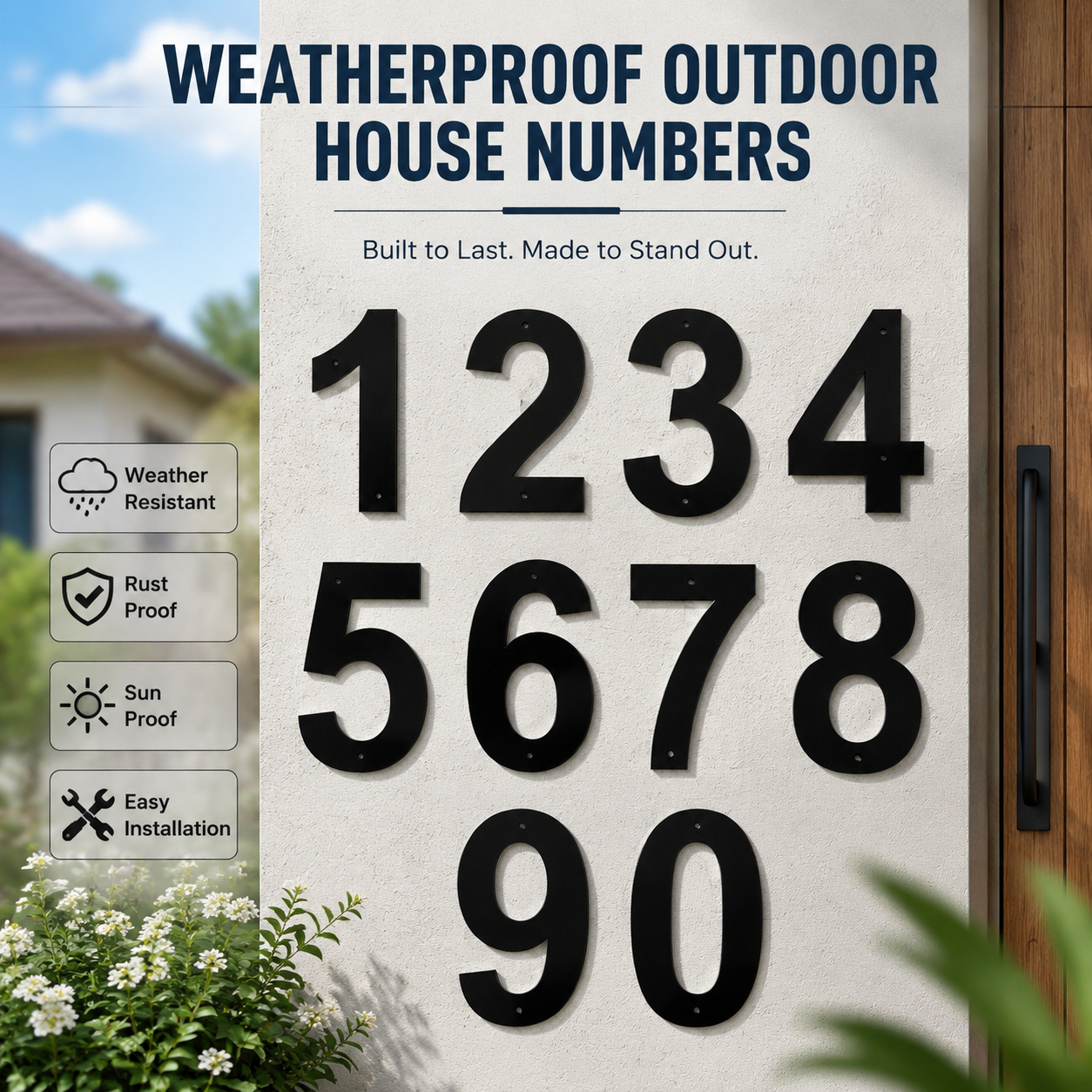 Weather-resistant outdoor metal house numbers