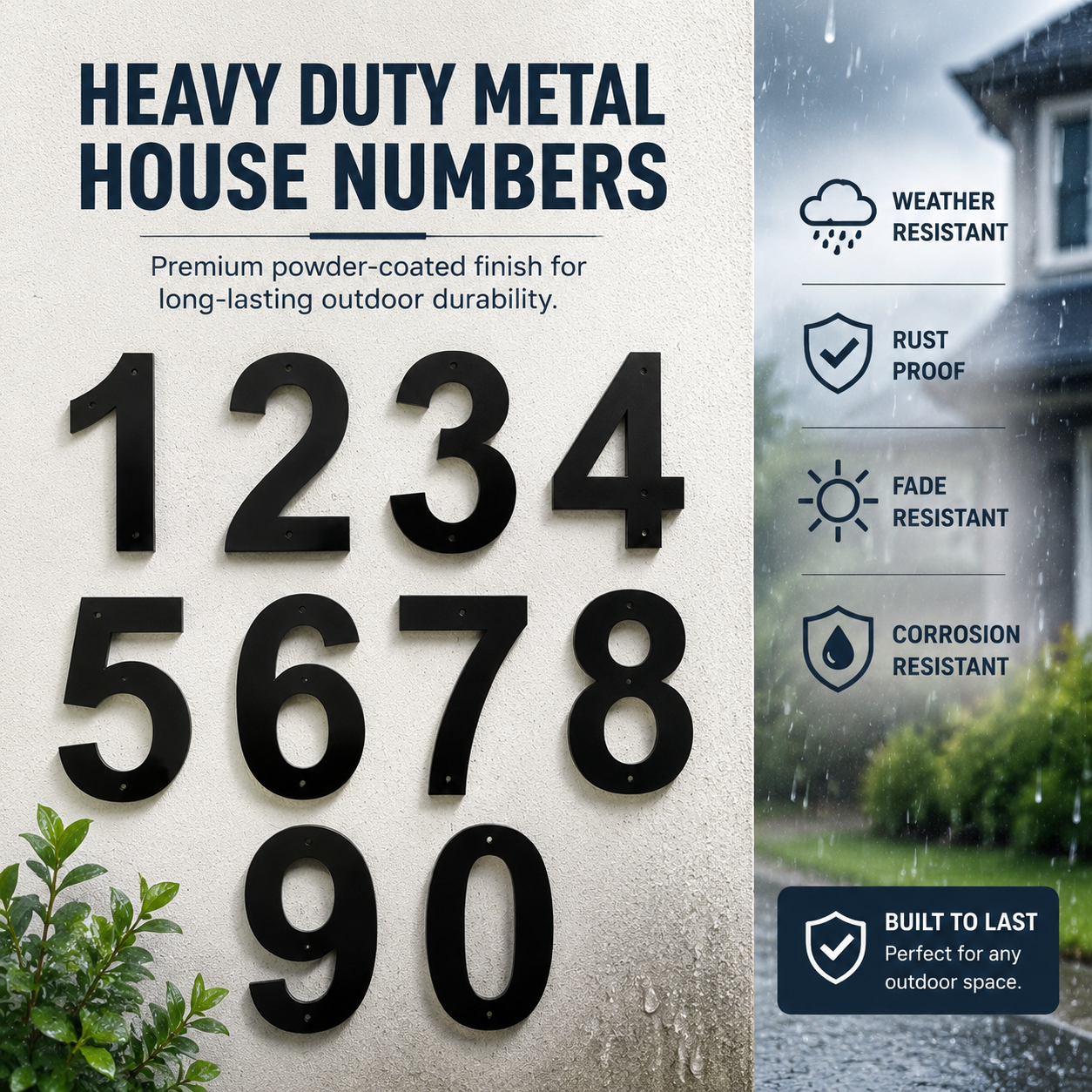 Weather-resistant outdoor metal house numbers