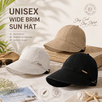 Stylish Wide-Brim Sun Hat – Unisex, Foldable, Adjustable, Quick-Drying
