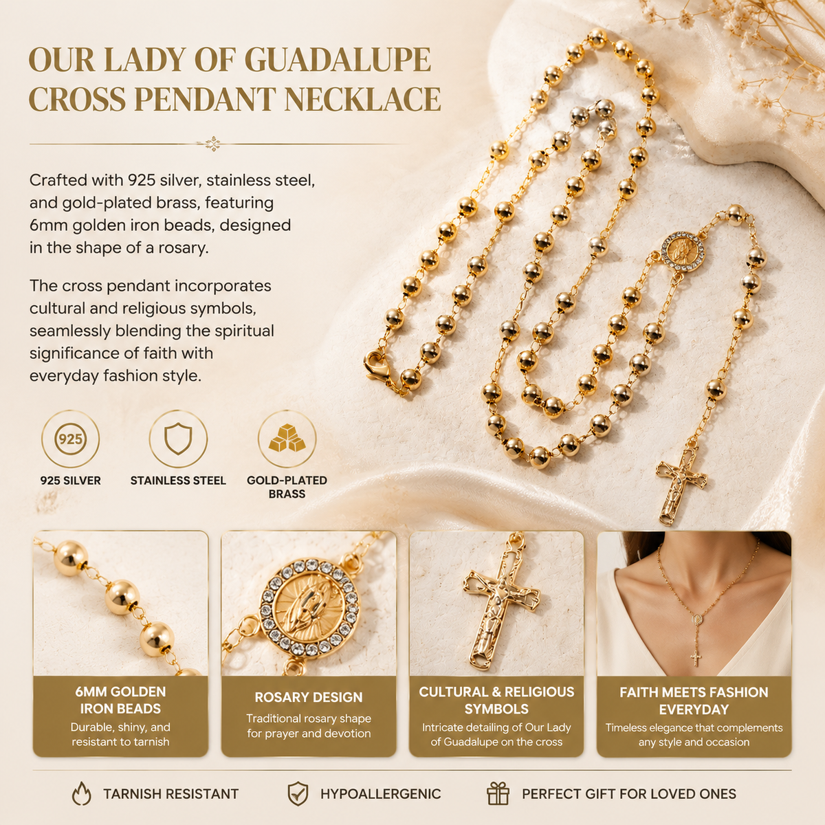 Our Lady of Guadalupe Cross Pendant Necklace