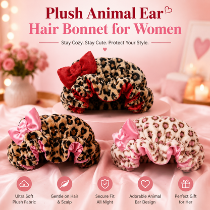 Plush Animal Ear Hair Bonnet for Women